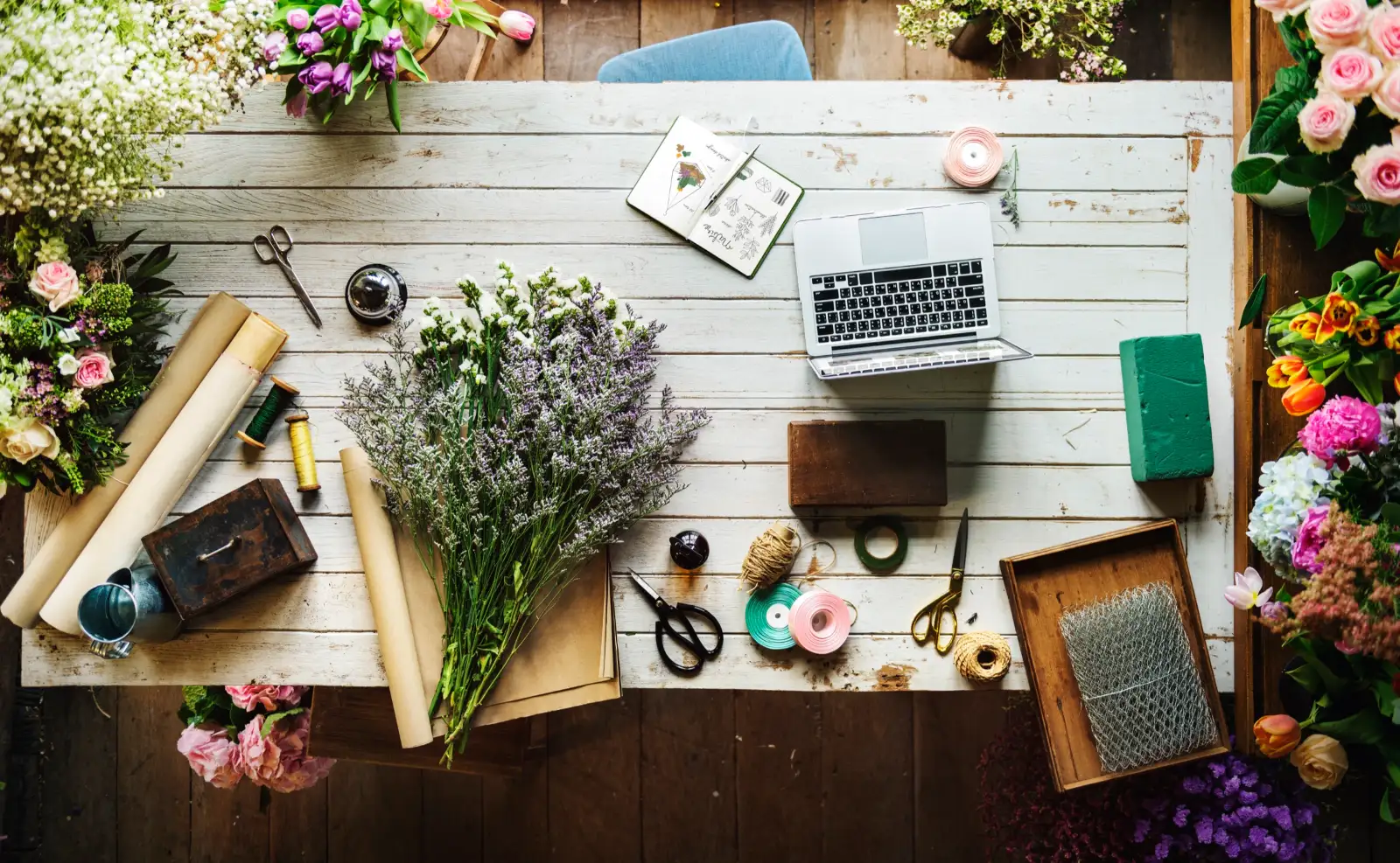 Flowers laid out before the ceremony