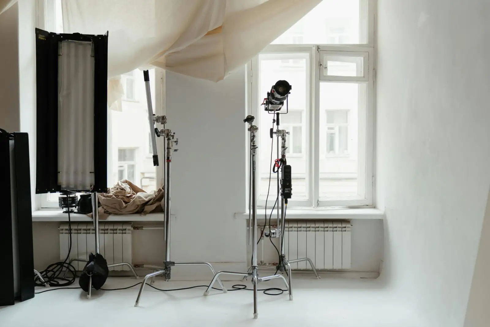 Inside the studio, set up for a portrait